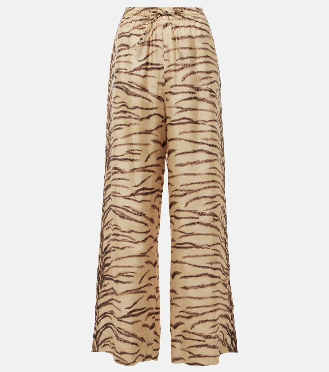 STELLA MCCARTNEY Tiger Print Long-sleeved Silk Shirt In Beige