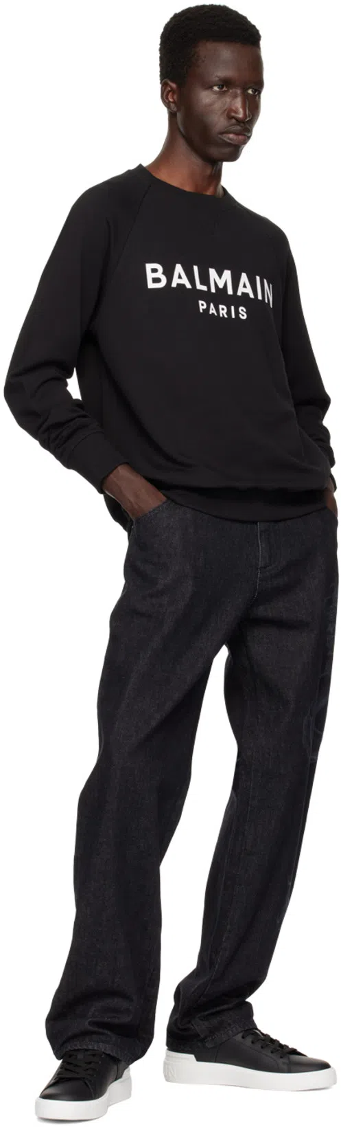 BALMAIN Black Organic Cotton Crewneck Sweatshirt