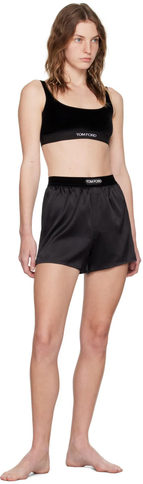 TOM FORD Hendrix Floral Stretch Silk Satin Pajama Shorts In Off White Black