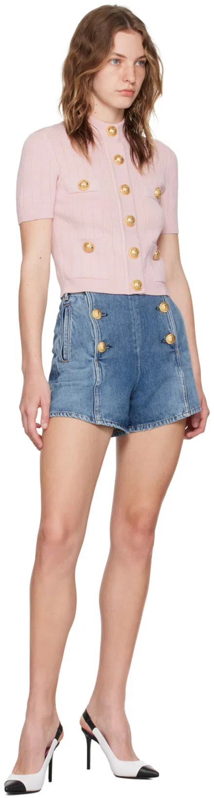 BALMAIN Ribbed-knit Cardigan In 4co Rose Clair