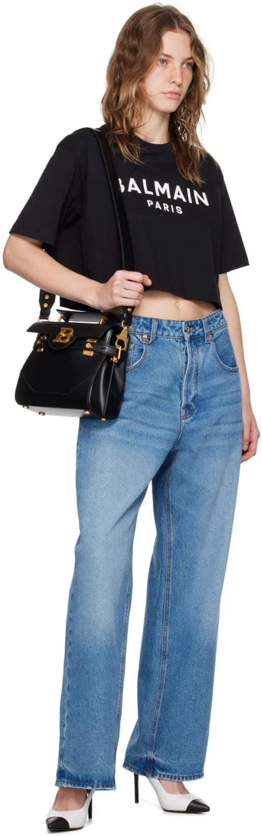 BALMAIN Pointed-toe Leather Pumps In Black And White