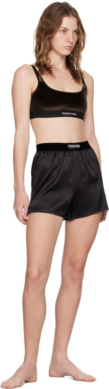 TOM FORD Hendrix Floral Stretch Silk Satin Pajama Shorts In Off White Black