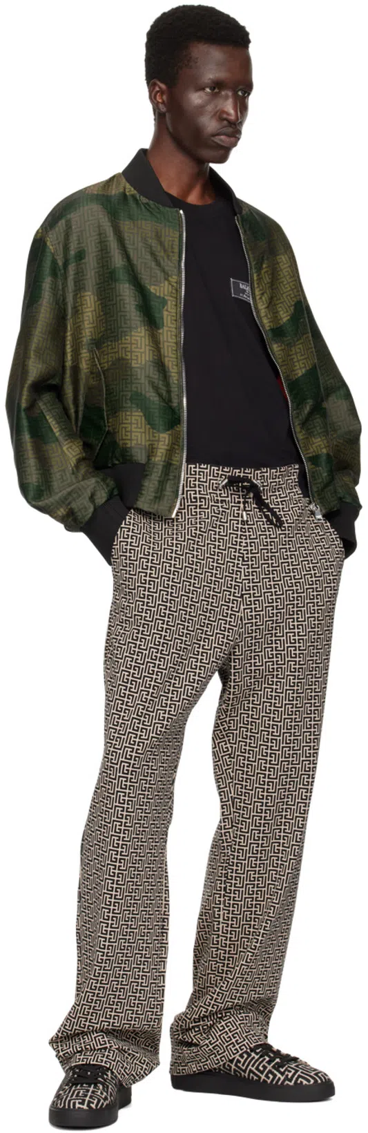 BALMAIN Black & Off-white Casual Monogram Sweatpants In Gfe Ivoire/noir