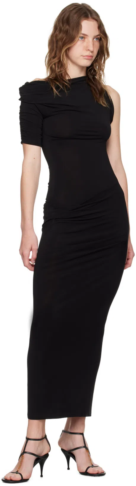 JACQUEMUS Short-sleeved Black Viscose Midi Dress