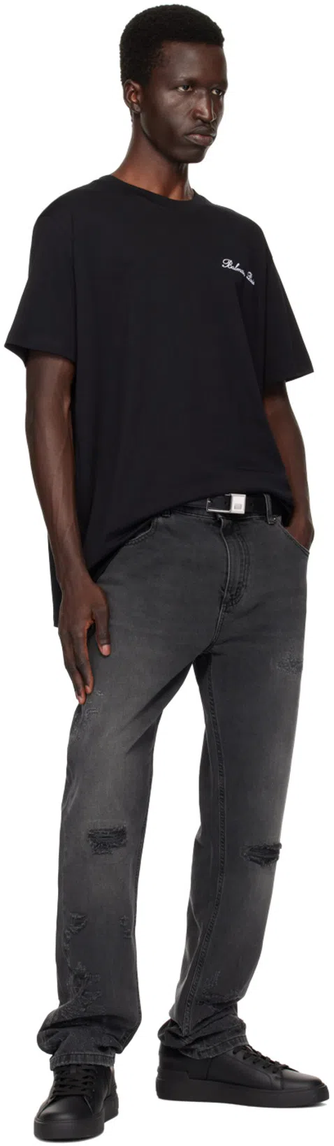 BALMAIN Black Cotton T-shirt