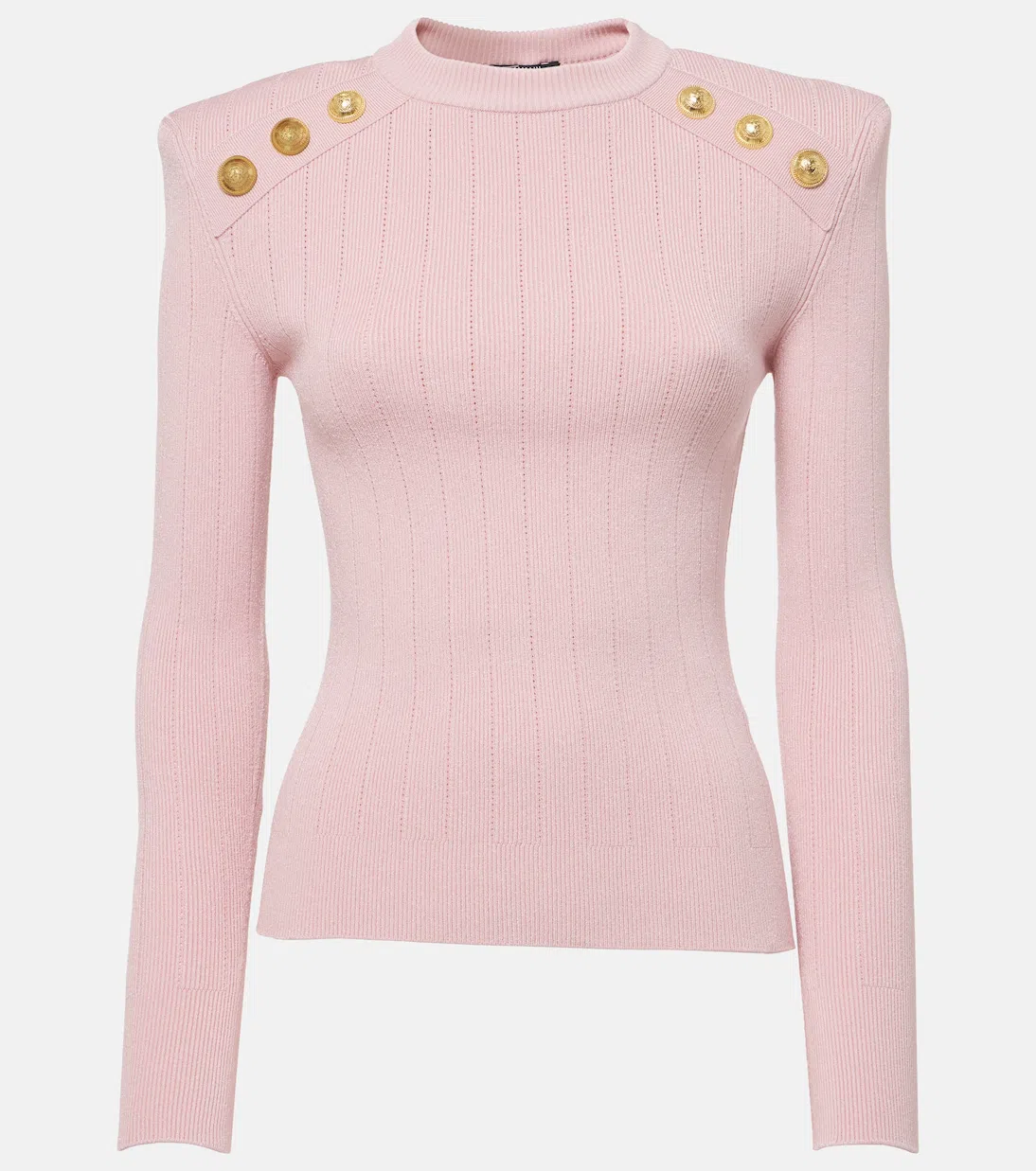 BALMAIN Knitwear Crew Neck Sweater With Gold-tone Buttons In Pink