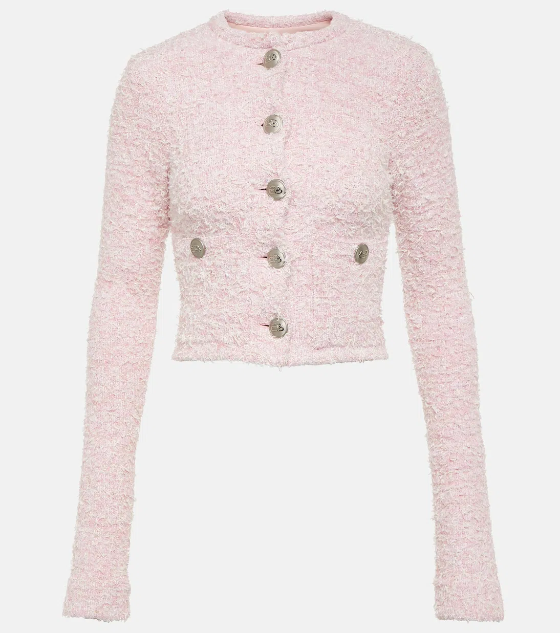 BALENCIAGA Pink Cotton Blend Tweed Cropped Cardigan