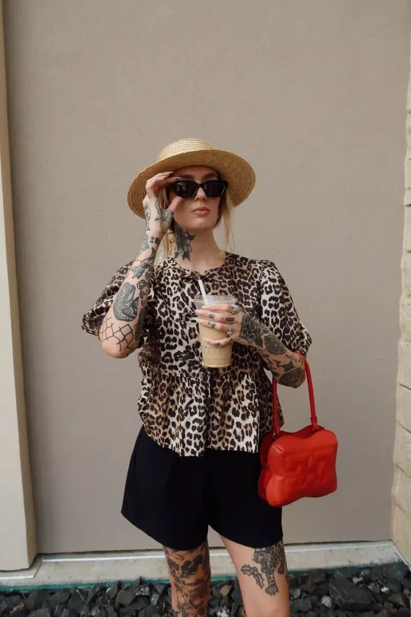GANNI Leopard Cotton Shirt In Animal Print