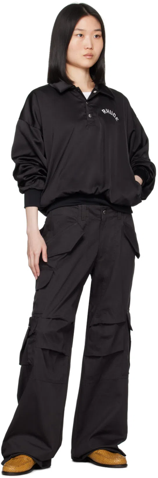 RHUDE Black Ceremonia Cargo Pants In 0015 Black