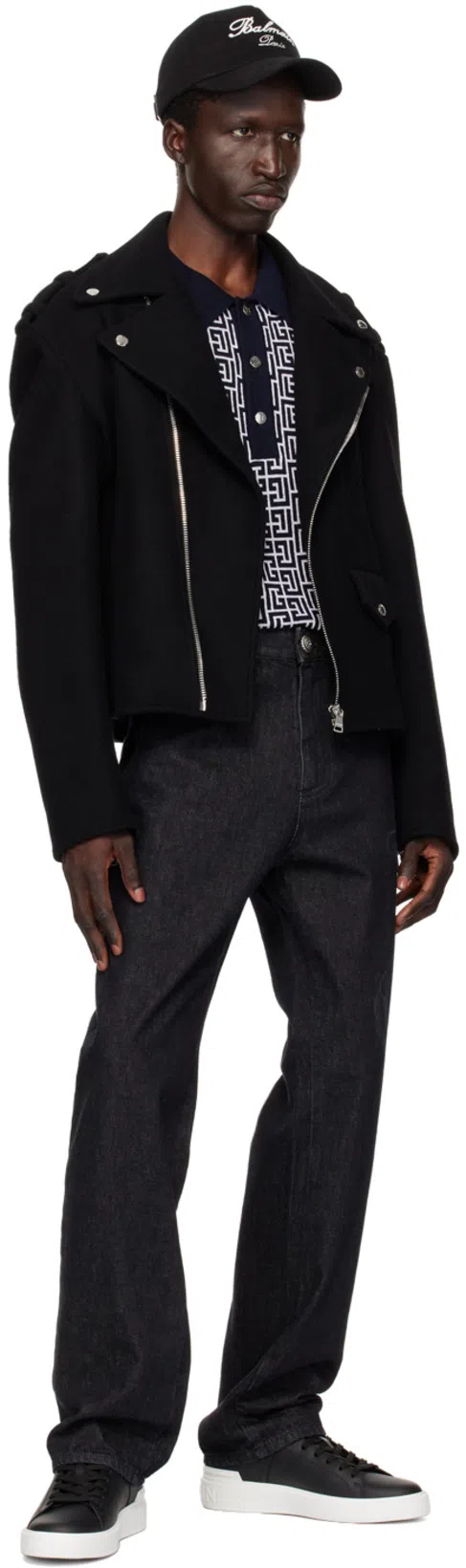 BALMAIN Wool Felt Biker Jacket In In Black