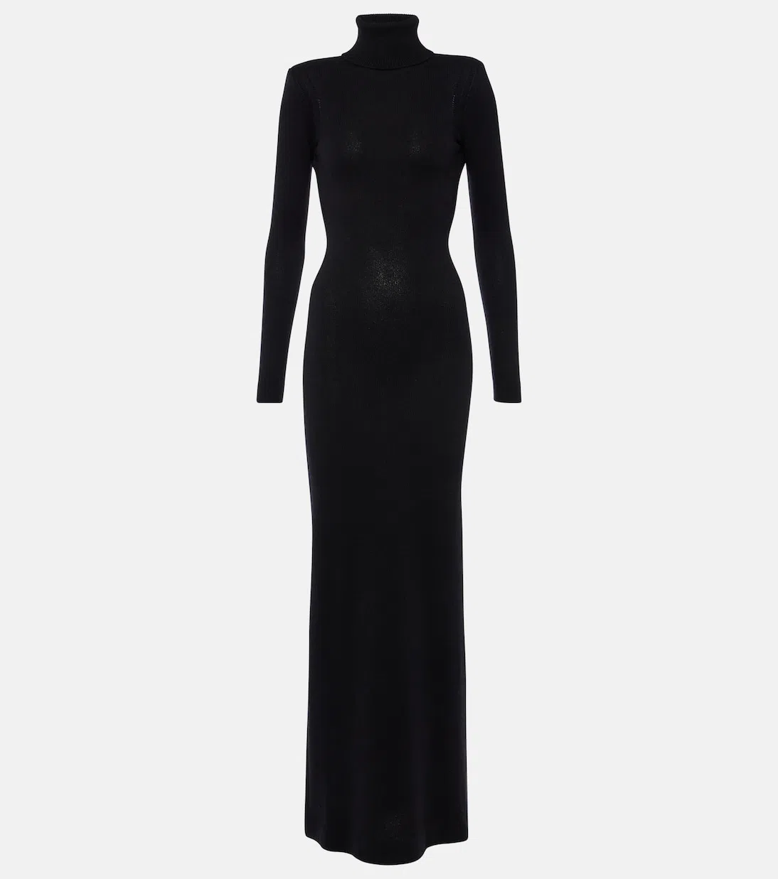 TOM FORD Turtleneck Backless Soft Cashmere Maxi Dress In Black