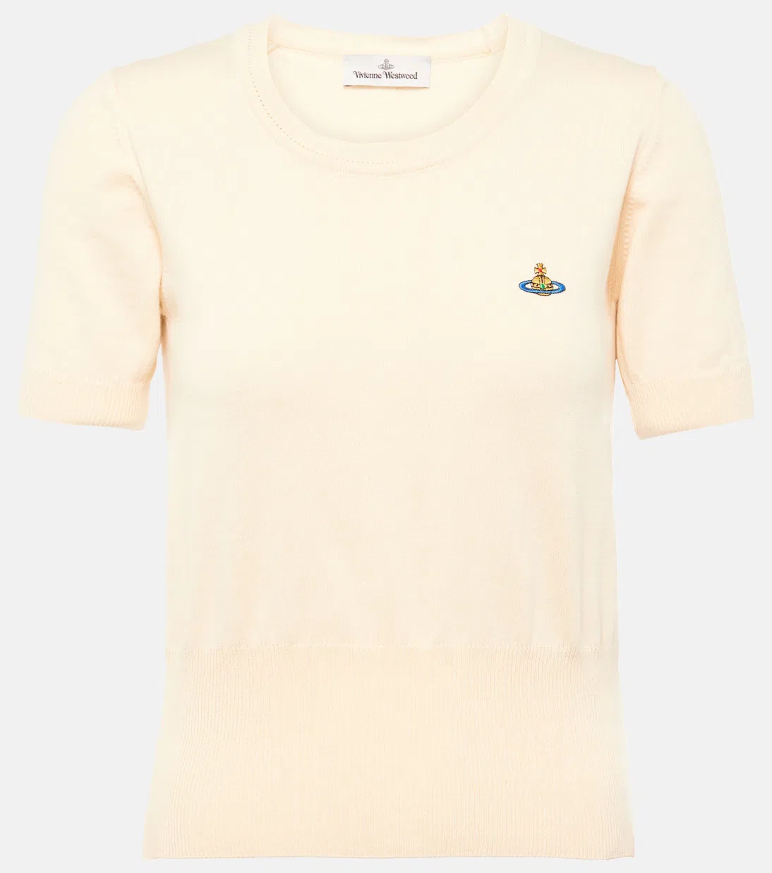 VIVIENNE WESTWOOD Ribbed Hem Crewneck Top With Short Sleeves In White