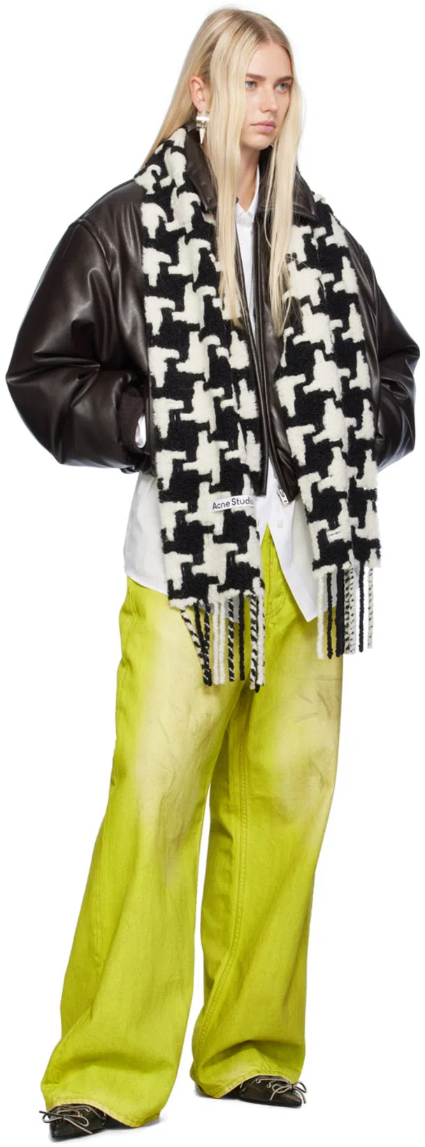 ACNE STUDIOS Faux Leather Bomber Jacket In Dark Brown