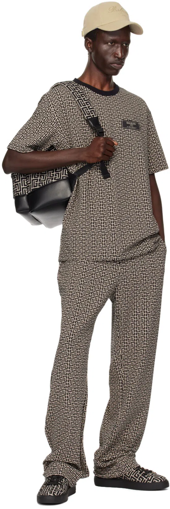 BALMAIN Men Jacquard T-shirt With Pb Labyrinth Monogram In Gray