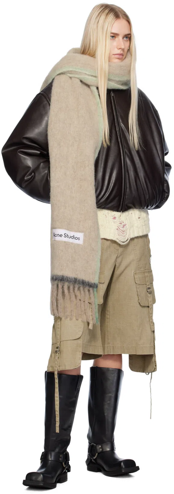 ACNE STUDIOS Faux Leather Bomber Jacket In Dark Brown