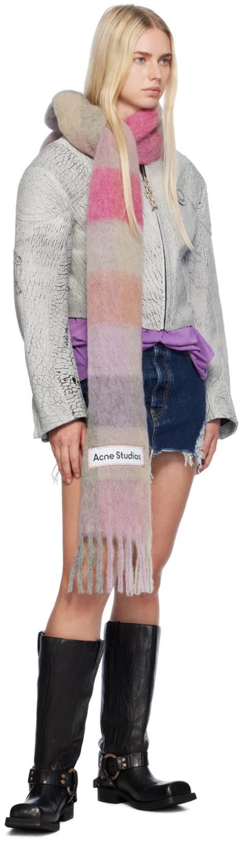 ACNE STUDIOS Women Multicolor Scarf With Check Motif And Logo Patch In Alpaca And Wool Blend Woman
