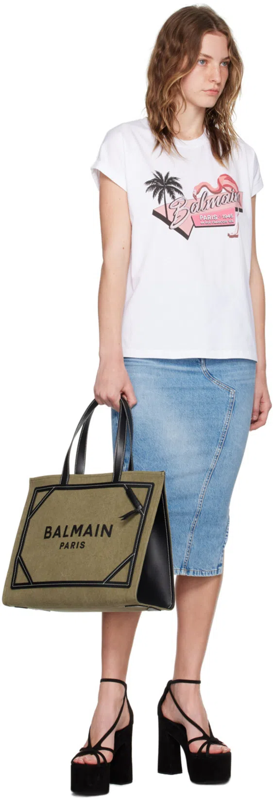 BALMAIN Rosa Flamingo Cotton Jersey T-shirt In White