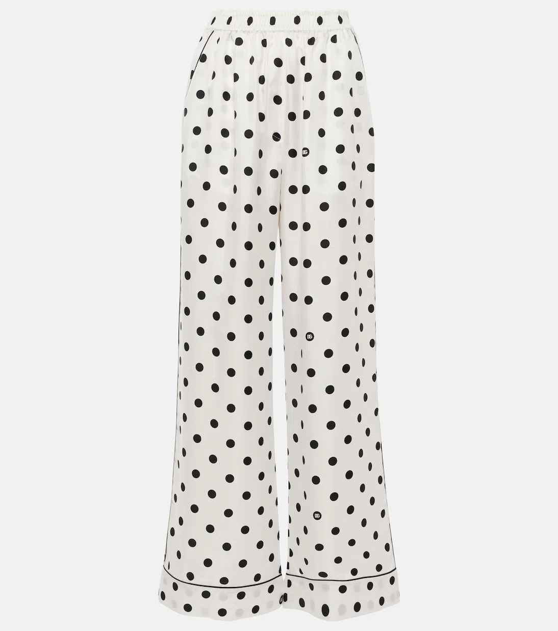 DOLCE & GABBANA Polka Dots Logo Printed Silk Twill Shirt In White