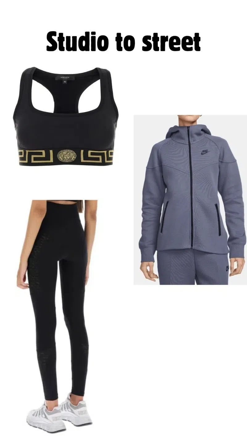 VERSACE Black Sports Bra With Greca And Medusa Detail In Stretch Cotton