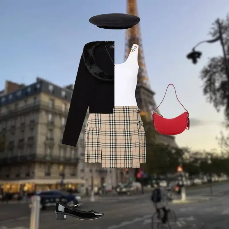 BURBERRY Check Wool Mini Kilt In Animal Print