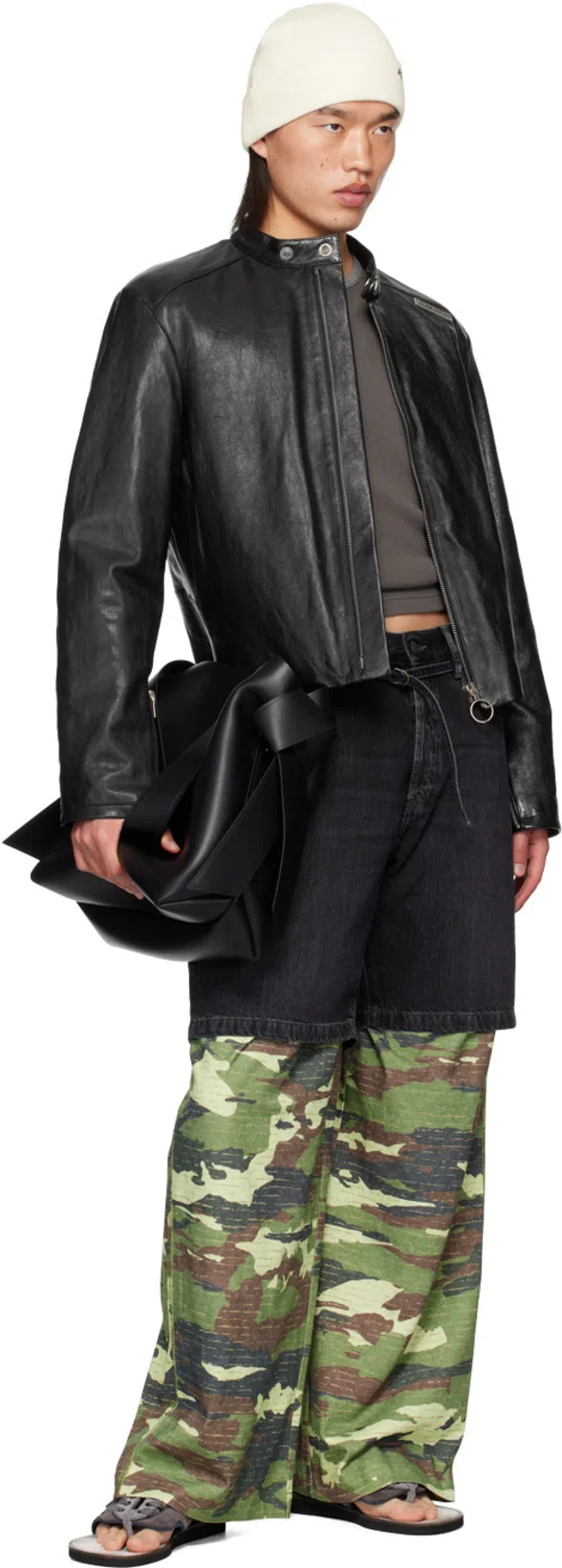 ACNE STUDIOS Black Band Collar Leather Jacket In 900 Black