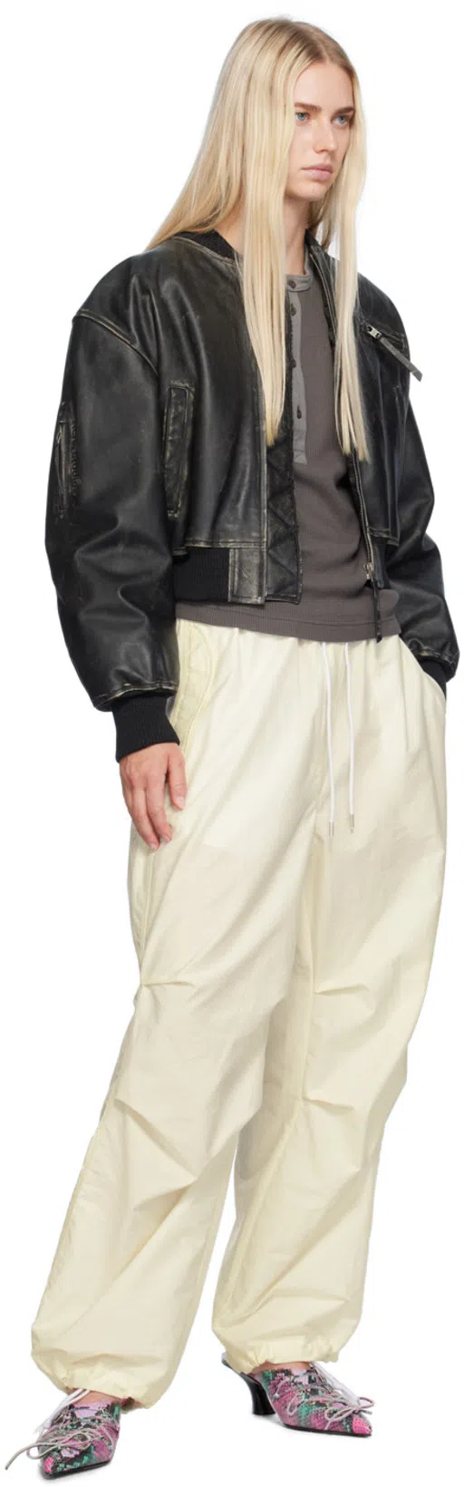 ACNE STUDIOS Aged Leather Bomber Jacket With Distressed Treatment In Black