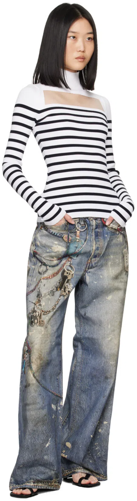 DRIES VAN NOTEN Black Thong Heeled Sandals In 900 Black