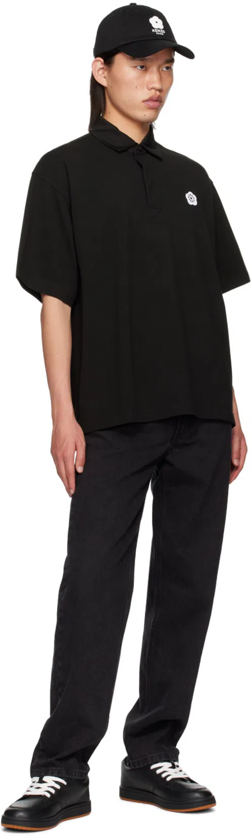 KENZO Men's Gots Happy Tiger Embroidered Slim Polo In Black