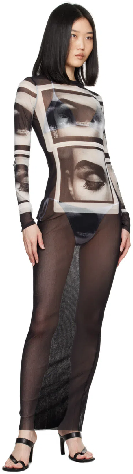 DRIES VAN NOTEN Black Thong Heeled Sandals In 900 Black