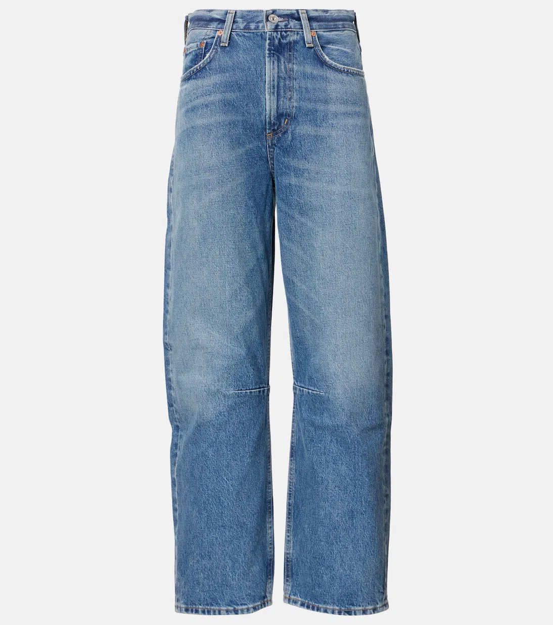 CITIZEN OF HUMANITY Horseshoe Distressed Mid-rise Barrel-leg Jeans In Blue