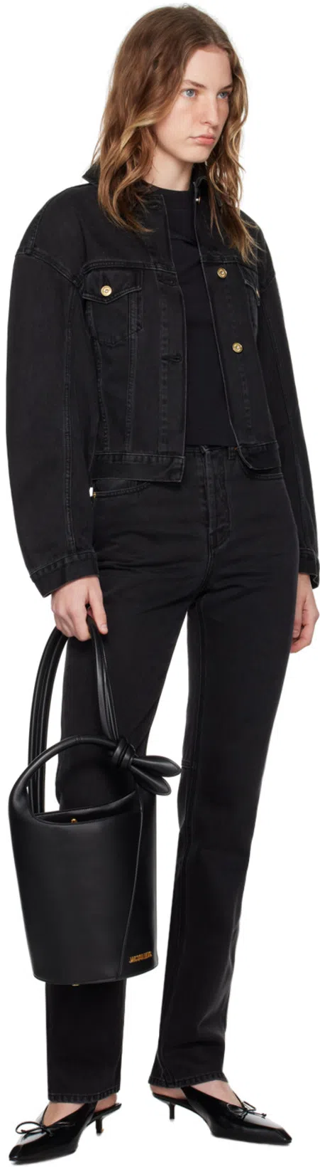 JACQUEMUS Bucket-shaped Leather Tote Bag With Gold-tone Detailing In Black