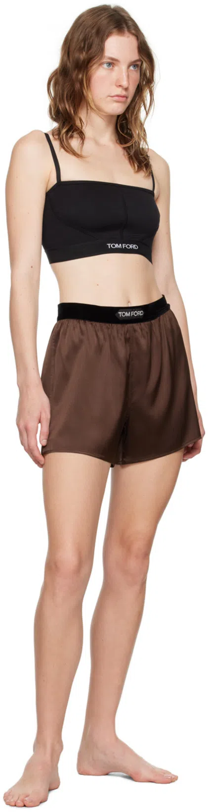 TOM FORD Logo Silk Blend Shorts With Satin Finish In Black