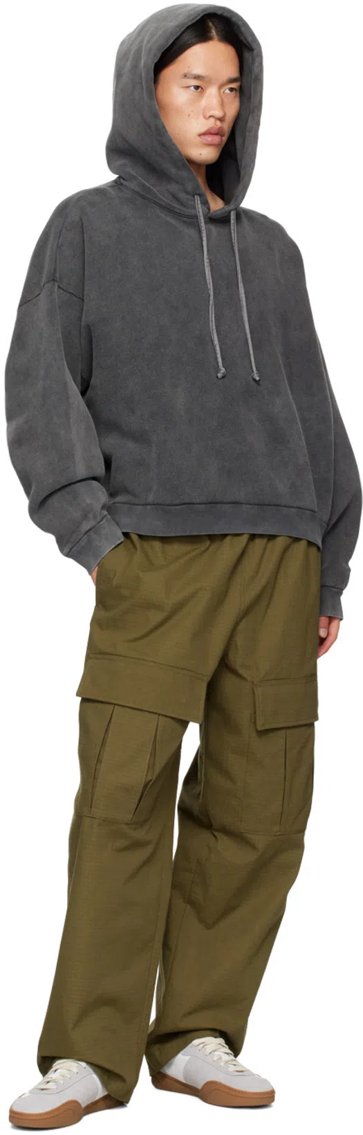 ACNE STUDIOS Men Logo Cotton Hoodie In Gray