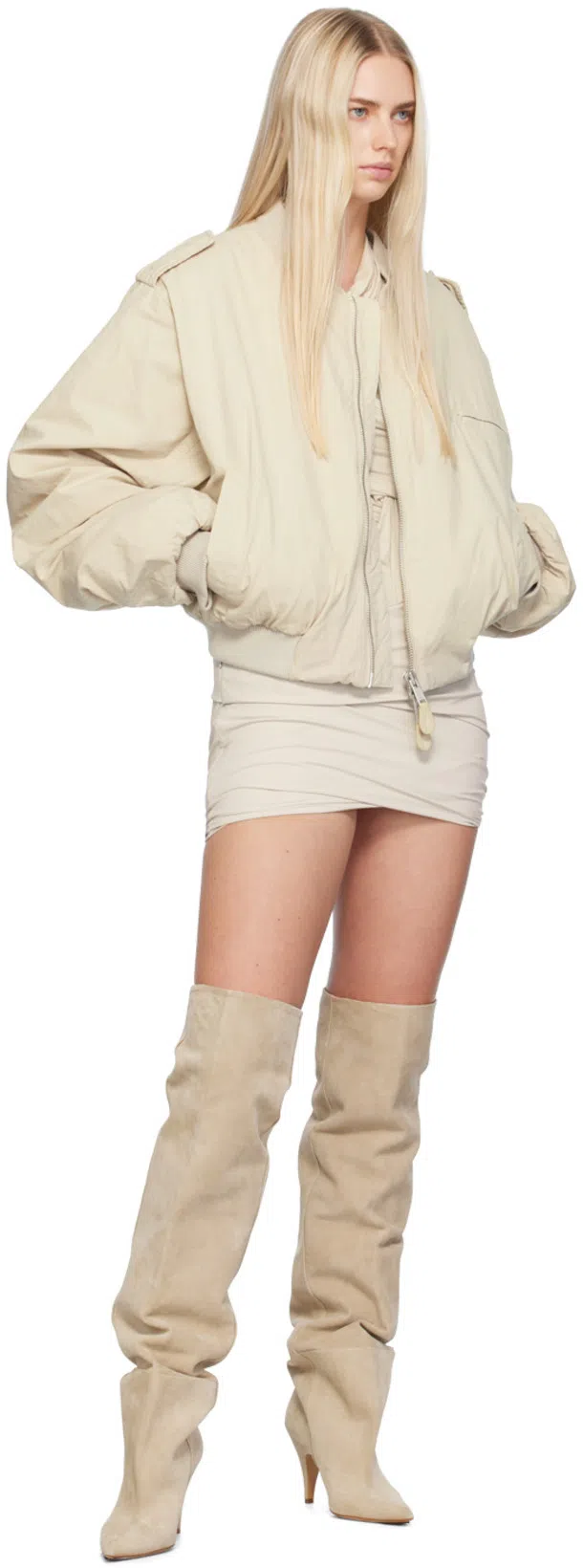 KHAITE River Suede Knee Boots In Beige