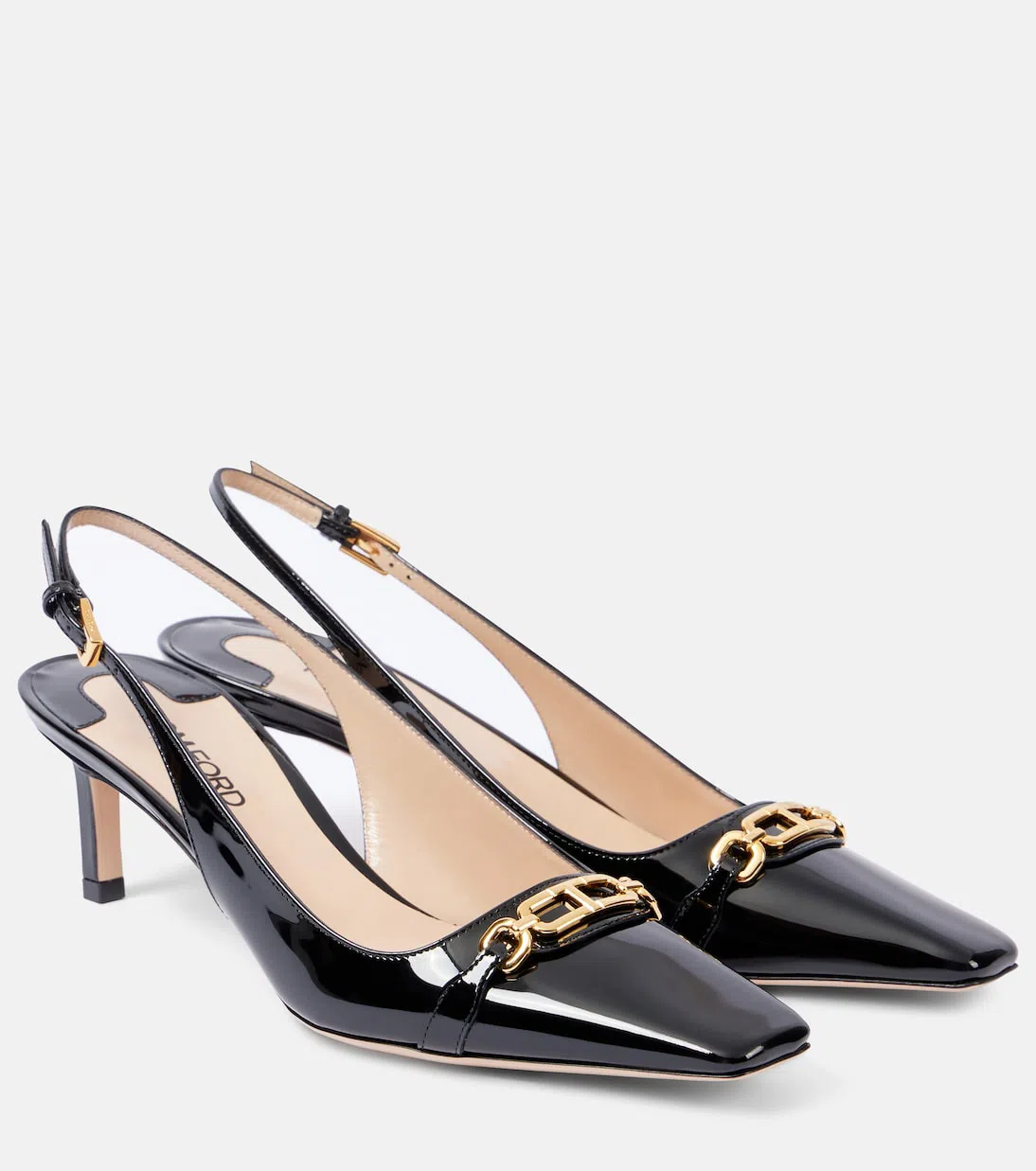 TOM FORD Black Slingback Pumps With T Logo Detail In Patent Leather Woman