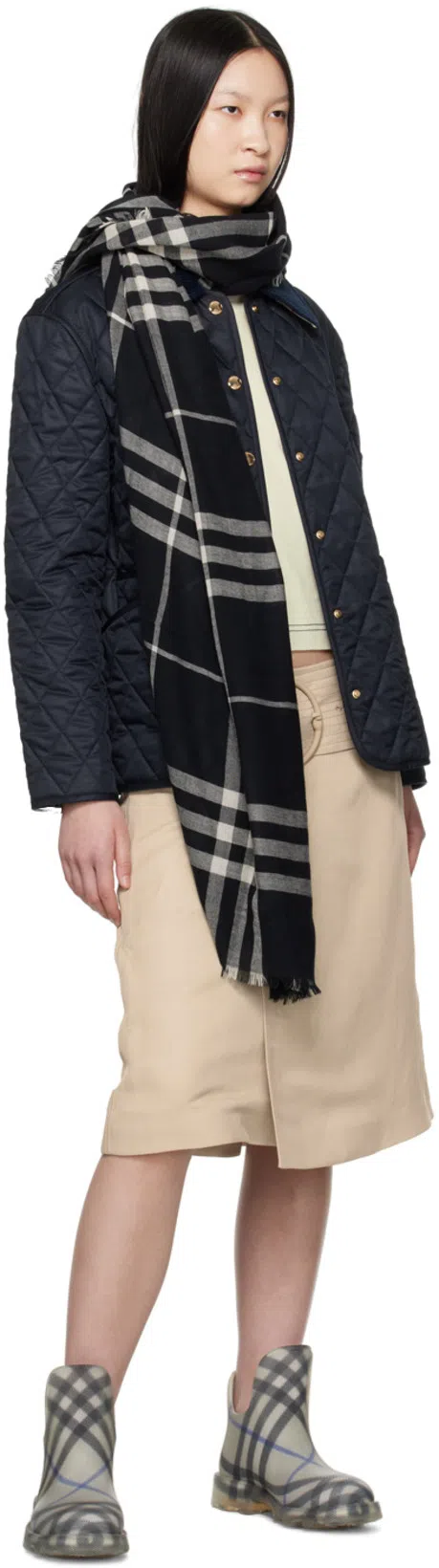 BURBERRY Gray Check Rubber Marsh Low Rain Boots In Multi