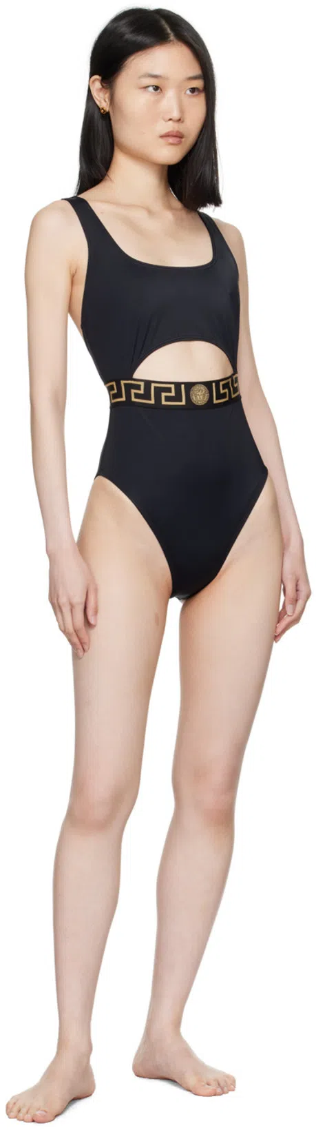 VERSACE Vita Signature Greca Detailing Swimsuit In Black