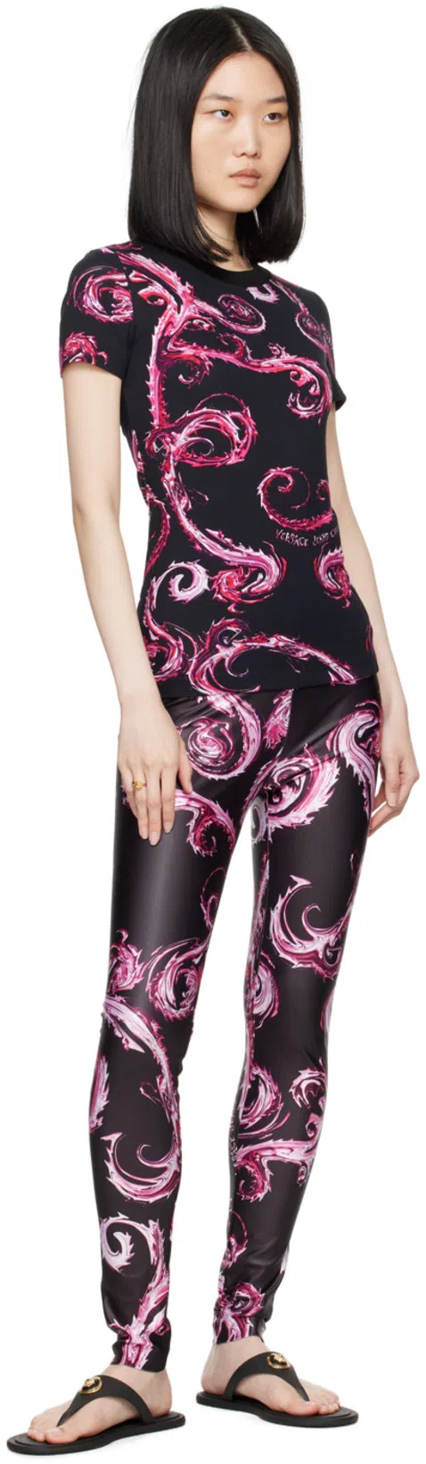 VERSACE Flat Sole Open Toe Sandals With Medusa Motif In Black