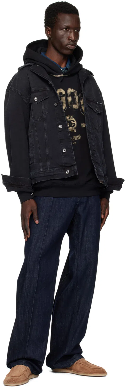 DOLCE & GABBANA Oversized Hoodie With Hood And Logo Print In Black