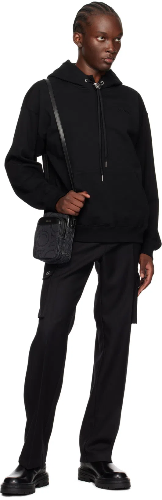 VERSACE Cotton Sweatshirt With Iconic Embroidery On The Front In Black