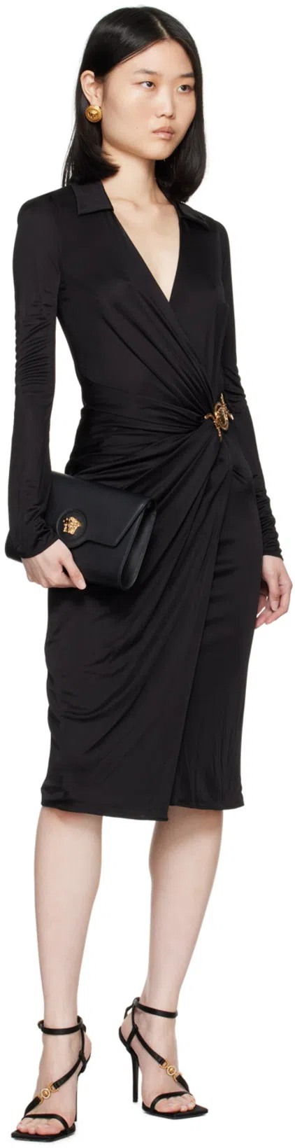 VERSACE Black Medusa Plaque Midi Dress