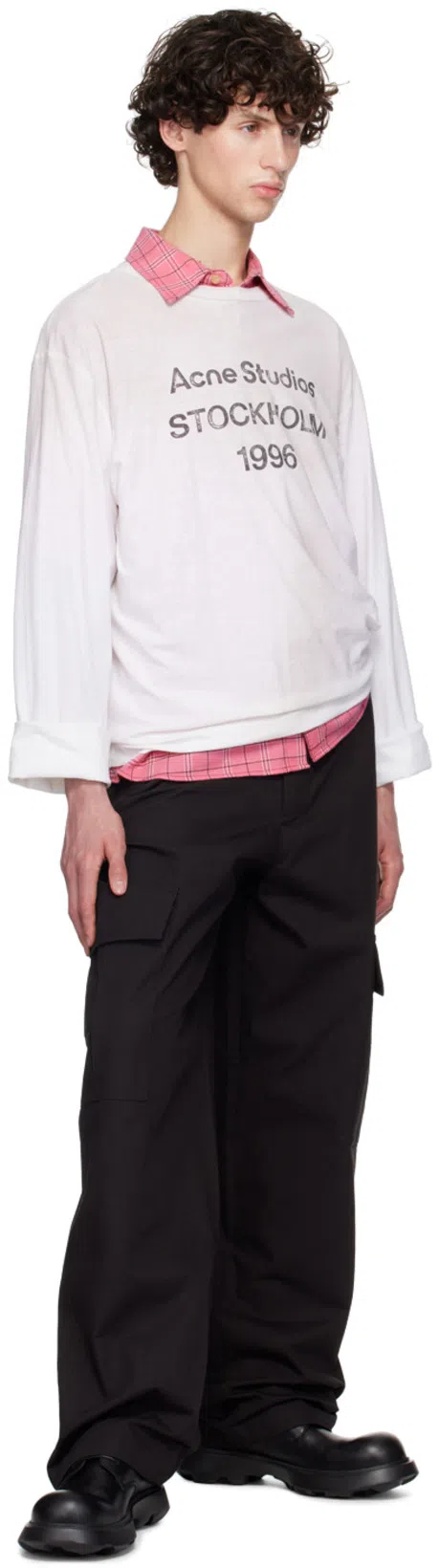 ACNE STUDIOS Mens Distressed Long-sleeve Logo T-shirt In Neutral