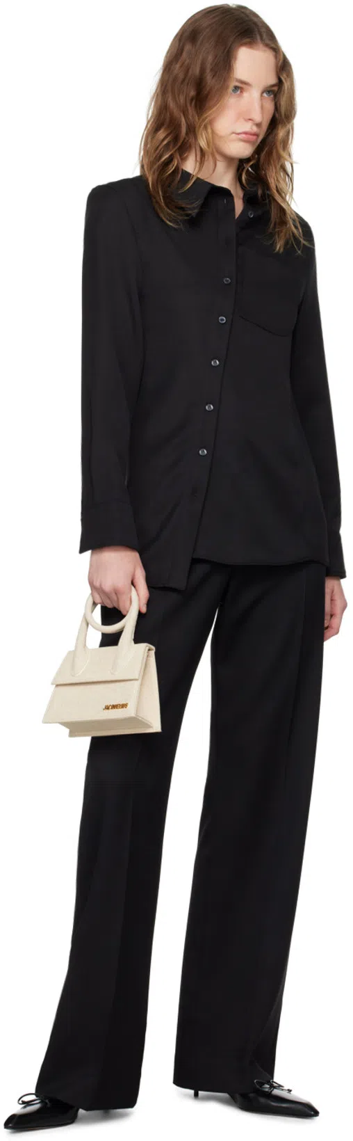 JACQUEMUS La Chemise Pablo Satin Shirt In Black