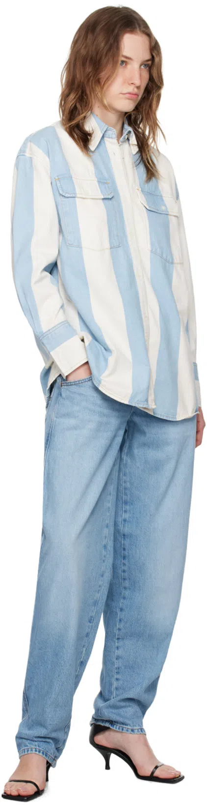 FRAME The Borrowed Oversized Striped Cotton-poplin Shirt In Blue White Stripe