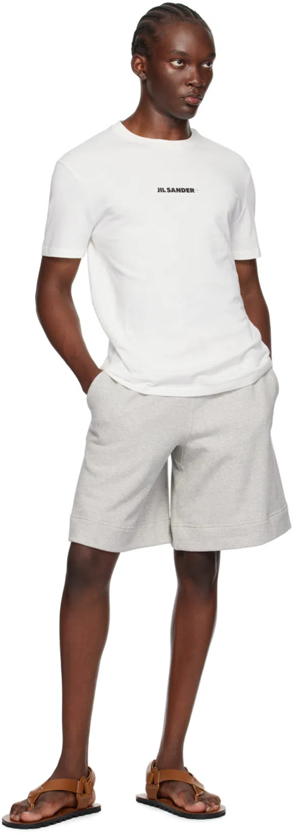 JIL SANDER Men White Crewneck T-shirt With Logo Lettering On The Front In Cotton Man