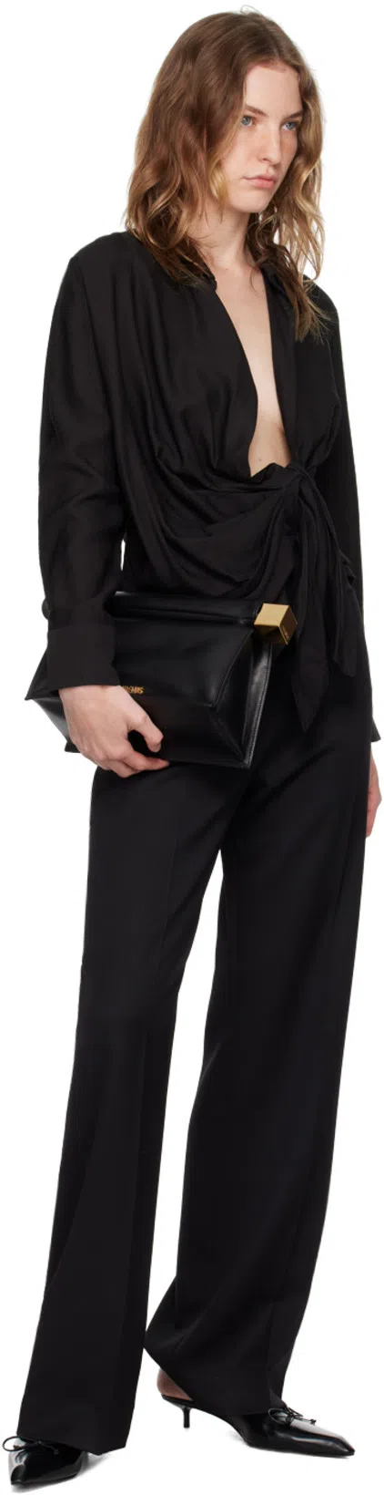 JACQUEMUS La Petite Pochette Rond Leather Clutch In Black