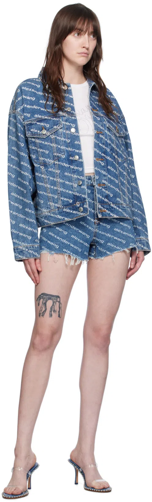 ALEXANDER WANG Bite Logo Cotton Denim Shorts In Multicolor