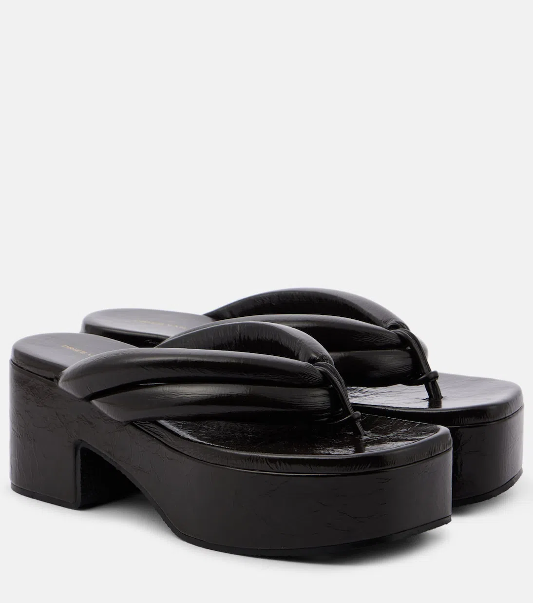 DRIES VAN NOTEN Leather Platform Thong Sandals In Black
