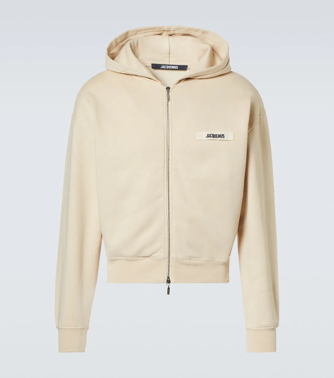 JACQUEMUS Grosgrain-trimmed Zippered Hoodie With Logo Detail In White