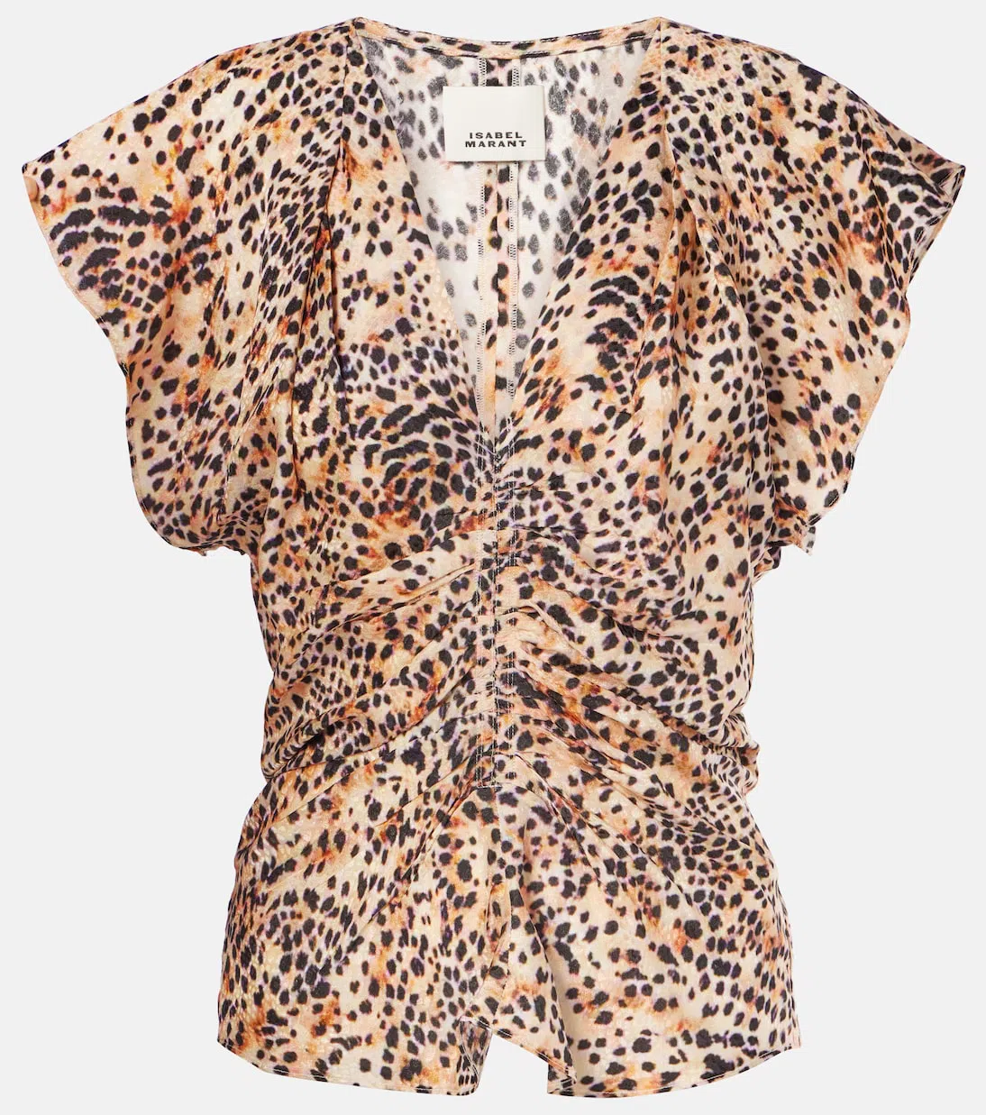 ISABEL MARANT Lonea Ruched Short-sleeve Top In Animal Print